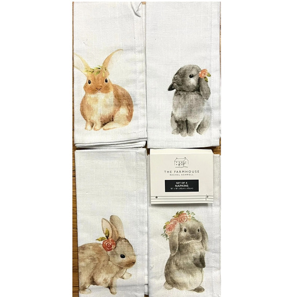The Farmhouse Easter Bunny Cotton Napkins 18x18 Set of 4 Spring NEW - Picture 2 of 9